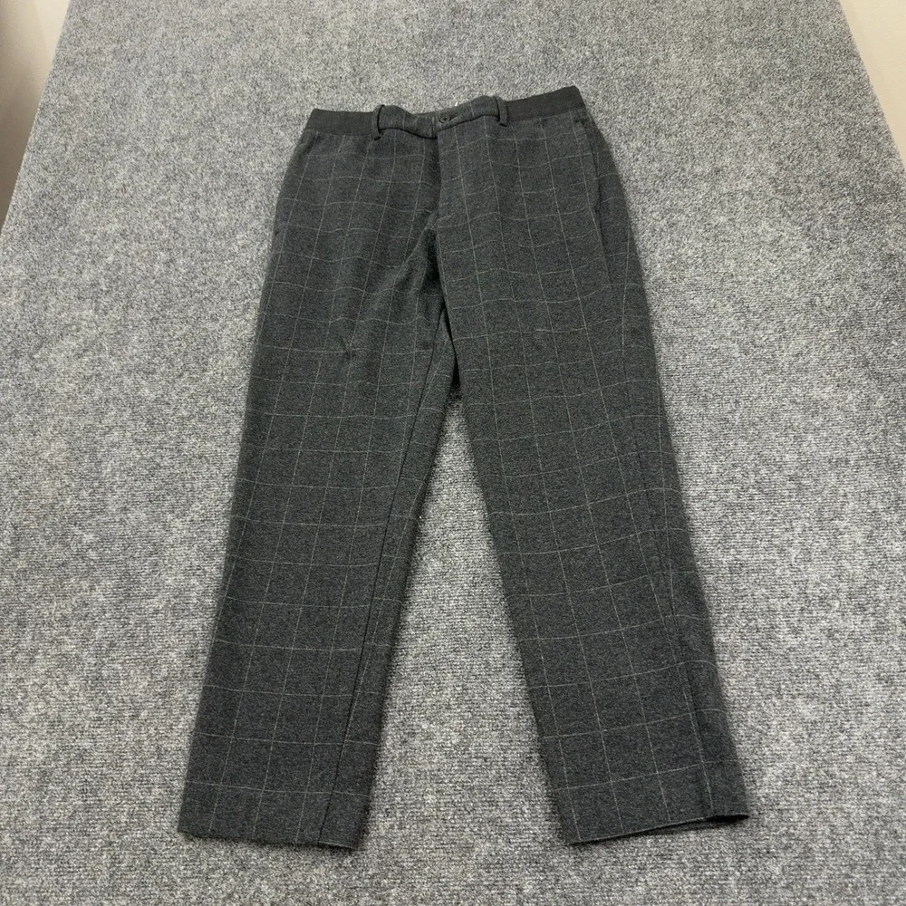 Uniqlo Pants Mens M Gray Cotton Polyester Windowpane Plaid Casual Workwear